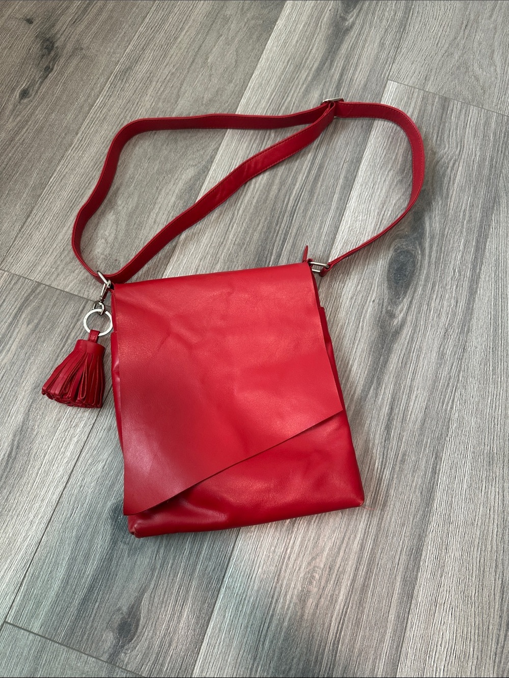 ili New York Red Leather Crossbody Bag with Tassel